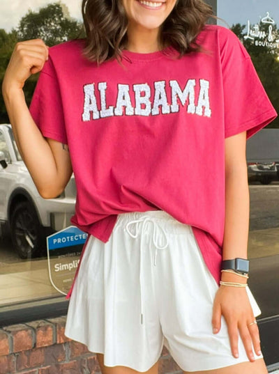 Alabama Block Letter Short Sleeve-100 - TOPS - SHORT SLEEVE/SLEEVELESS-FANTASTIC FAWN-[option4]-[option5]-[option6]-Leather & Lace Boutique Shop