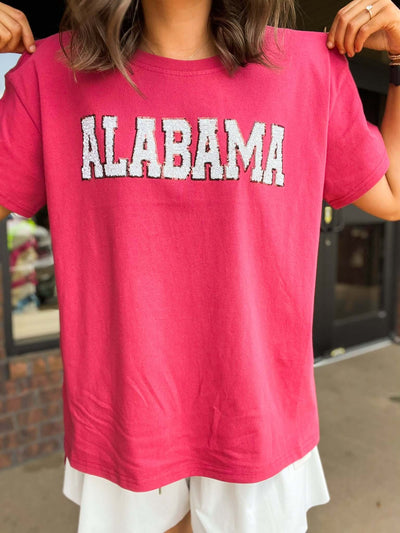 Alabama Block Letter Short Sleeve-100 - TOPS - SHORT SLEEVE/SLEEVELESS-FANTASTIC FAWN-[option4]-[option5]-[option6]-Leather & Lace Boutique Shop