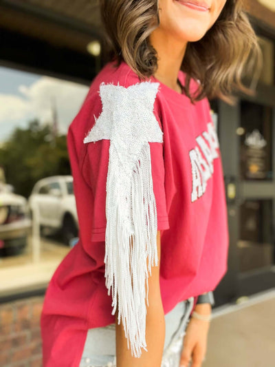 Alabama Fringe Short Sleeve Tee-100 - TOPS - SHORT SLEEVE/SLEEVELESS-FANTASTIC FAWN-[option4]-[option5]-[option6]-Leather & Lace Boutique Shop