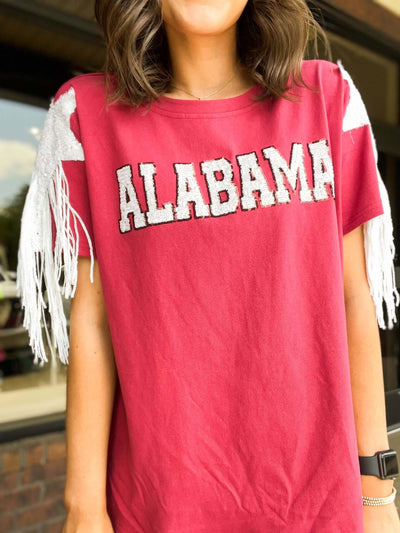Alabama Fringe Short Sleeve Tee-100 - TOPS - SHORT SLEEVE/SLEEVELESS-FANTASTIC FAWN-[option4]-[option5]-[option6]-Leather & Lace Boutique Shop