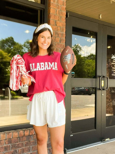 Alabama Block Letter Short Sleeve-100 - TOPS - SHORT SLEEVE/SLEEVELESS-FANTASTIC FAWN-[option4]-[option5]-[option6]-Leather & Lace Boutique Shop