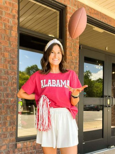 Alabama Block Letter Short Sleeve-100 - TOPS - SHORT SLEEVE/SLEEVELESS-FANTASTIC FAWN-[option4]-[option5]-[option6]-Leather & Lace Boutique Shop