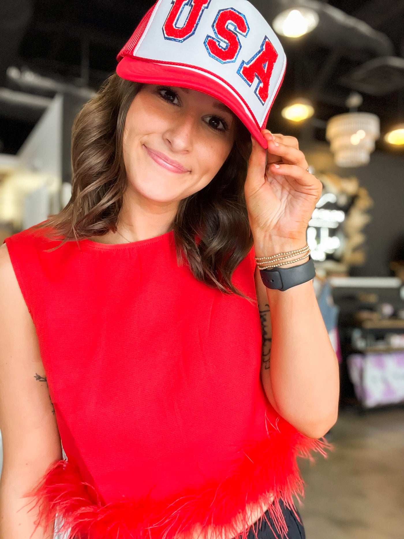 USA Trucker Hat-190 - ACCESSORIES - HATS/HEADWEAR-BABE-Red-[option4]-[option5]-[option6]-Leather & Lace Boutique Shop