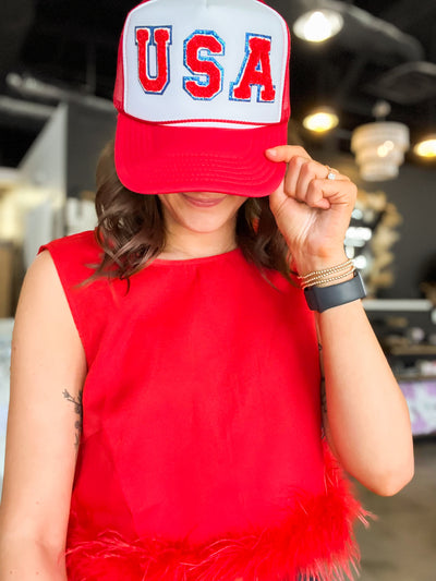 USA Trucker Hat-190 - ACCESSORIES - HATS/HEADWEAR-BABE-[option4]-[option5]-[option6]-Leather & Lace Boutique Shop