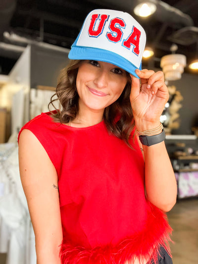 USA Trucker Hat-190 - ACCESSORIES - HATS/HEADWEAR-BABE-Baby Blue-[option4]-[option5]-[option6]-Leather & Lace Boutique Shop