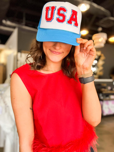 USA Trucker Hat-190 - ACCESSORIES - HATS/HEADWEAR-BABE-[option4]-[option5]-[option6]-Leather & Lace Boutique Shop