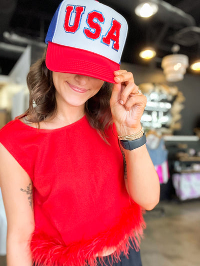 USA Trucker Hat-190 - ACCESSORIES - HATS/HEADWEAR-BABE-[option4]-[option5]-[option6]-Leather & Lace Boutique Shop