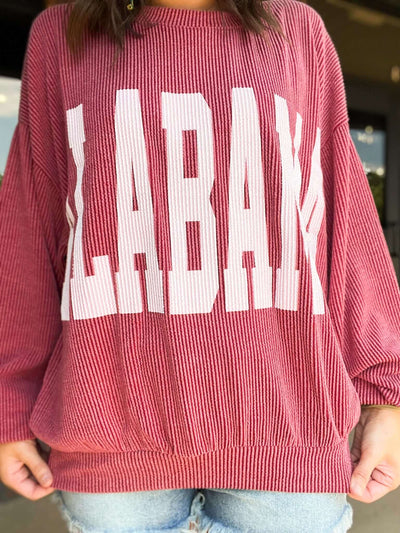 Alabama Varsity Corded Sweatshirt- Crimson-130 - TOPS - SWEATERS/SWEATSHIRTS-BUCKETLIST-[option4]-[option5]-[option6]-Leather & Lace Boutique Shop
