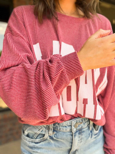 Alabama Varsity Corded Sweatshirt- Crimson-130 - TOPS - SWEATERS/SWEATSHIRTS-BUCKETLIST-[option4]-[option5]-[option6]-Leather & Lace Boutique Shop