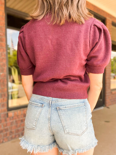 Touchdown Puff Sleeve Sweater-130 - TOPS - SWEATERS/SWEATSHIRTS-PEACH LOVE-[option4]-[option5]-[option6]-Leather & Lace Boutique Shop