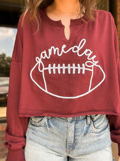 Game Day Crop Sweatshirt-110 - TOPS - LONG SLEEVE-PEACH LOVE-[option4]-[option5]-[option6]-Leather & Lace Boutique Shop