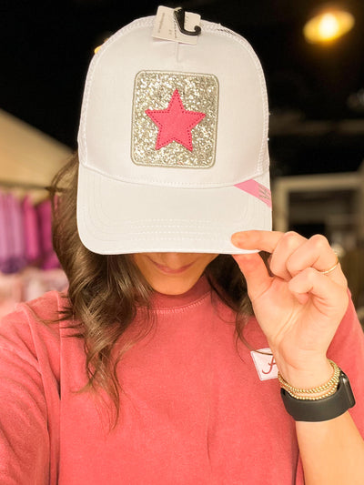 Vintage Havana Grand Hat- White/Pink Glitter-190 - ACCESSORIES - HATS/HEADWEAR-VINTAGE HAVANA-[option4]-[option5]-[option6]-Leather & Lace Boutique Shop