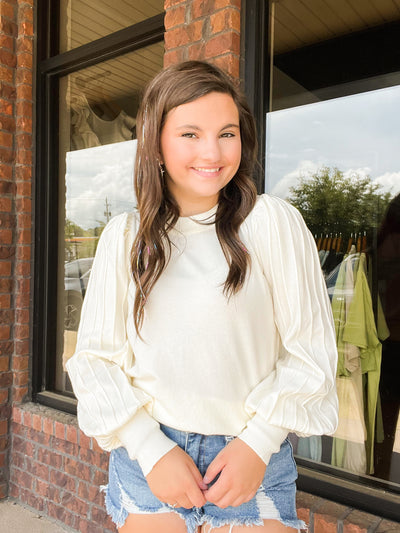 Ivory Striped Puff Sleeve Top-130 - TOPS - SWEATERS/SWEATSHIRTS-&MERCI-[option4]-[option5]-[option6]-Leather & Lace Boutique Shop
