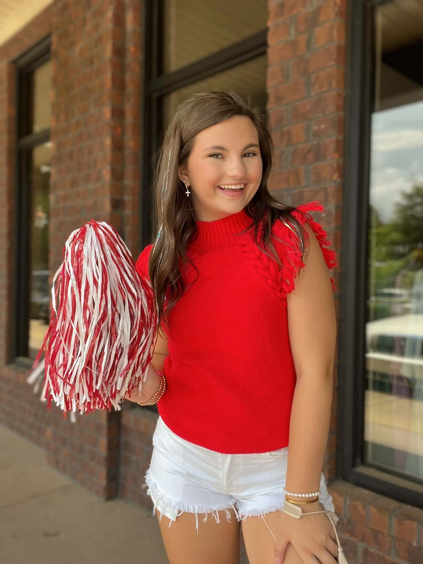 Alex Sleeveless Fringe Shoulder Sweater- Red-140 - TOPS - LAYERS/OUTERWEAR-&MERCI-[option4]-[option5]-[option6]-Leather & Lace Boutique Shop