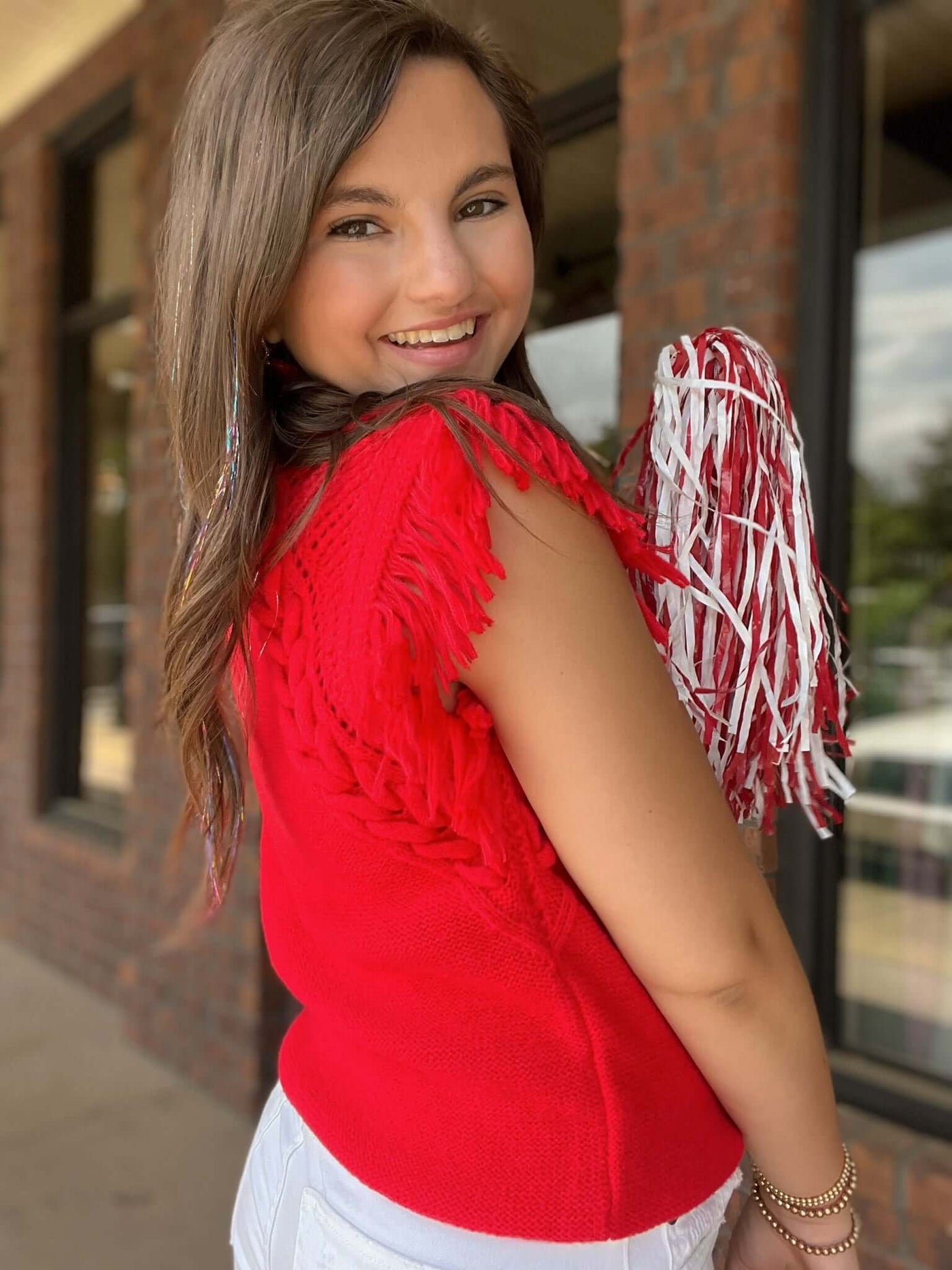 Alex Sleeveless Fringe Shoulder Sweater- Red-140 - TOPS - LAYERS/OUTERWEAR-&MERCI-[option4]-[option5]-[option6]-Leather & Lace Boutique Shop