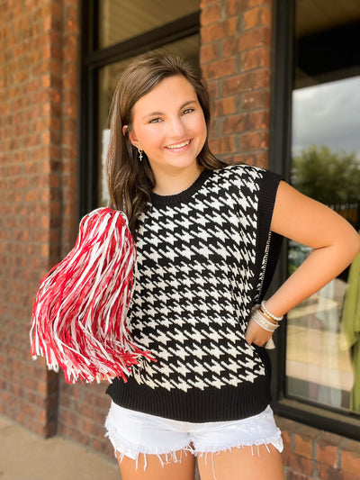 Houndstooth Sleeveless Sweater Top-140 - TOPS - LAYERS/OUTERWEAR-&MERCI-[option4]-[option5]-[option6]-Leather & Lace Boutique Shop