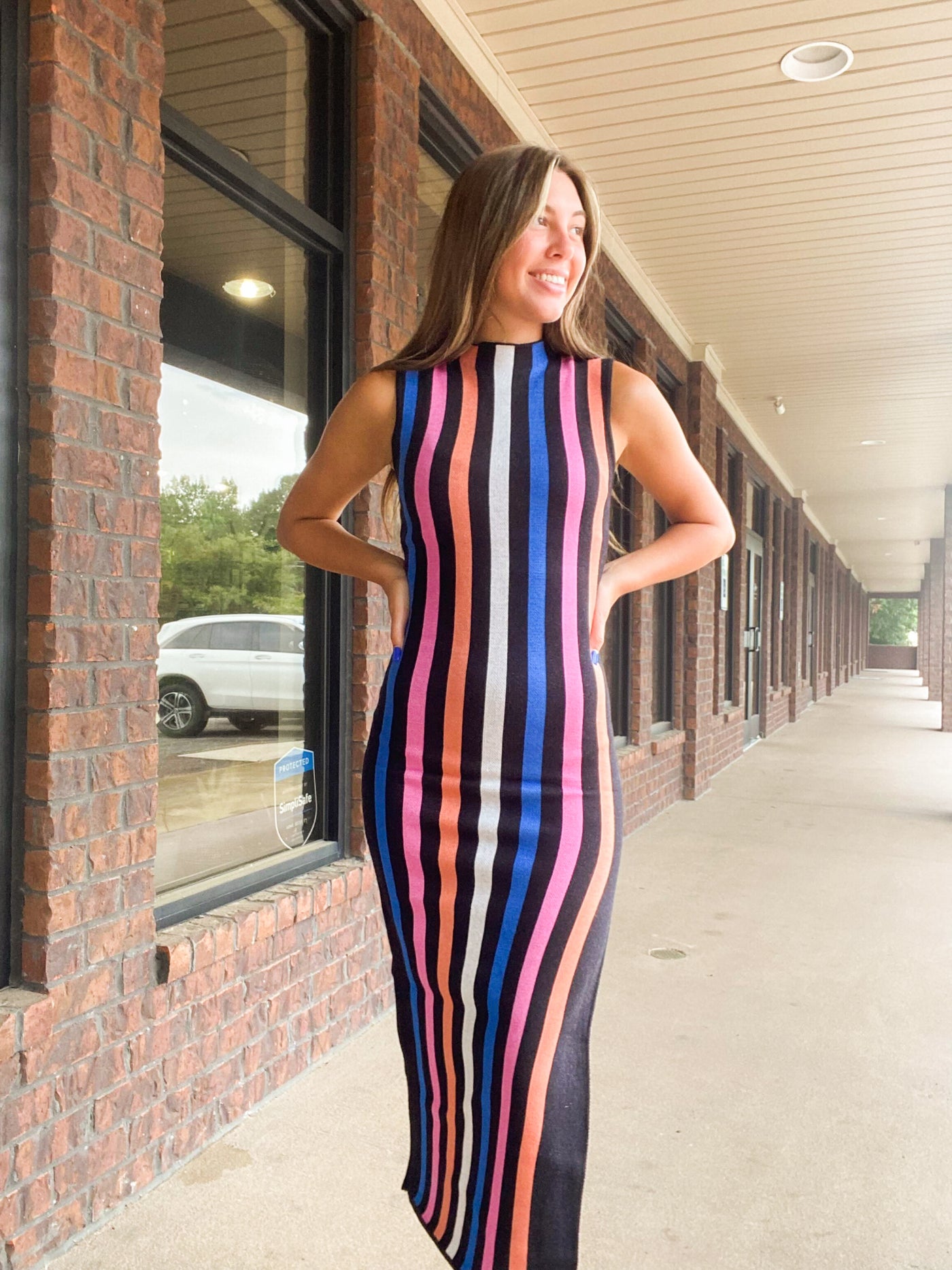 Multi Stripe Bodycon Midi Dress-170 - DRESSES / ROMPERS / SETS-LE LIS-[option4]-[option5]-[option6]-Leather & Lace Boutique Shop