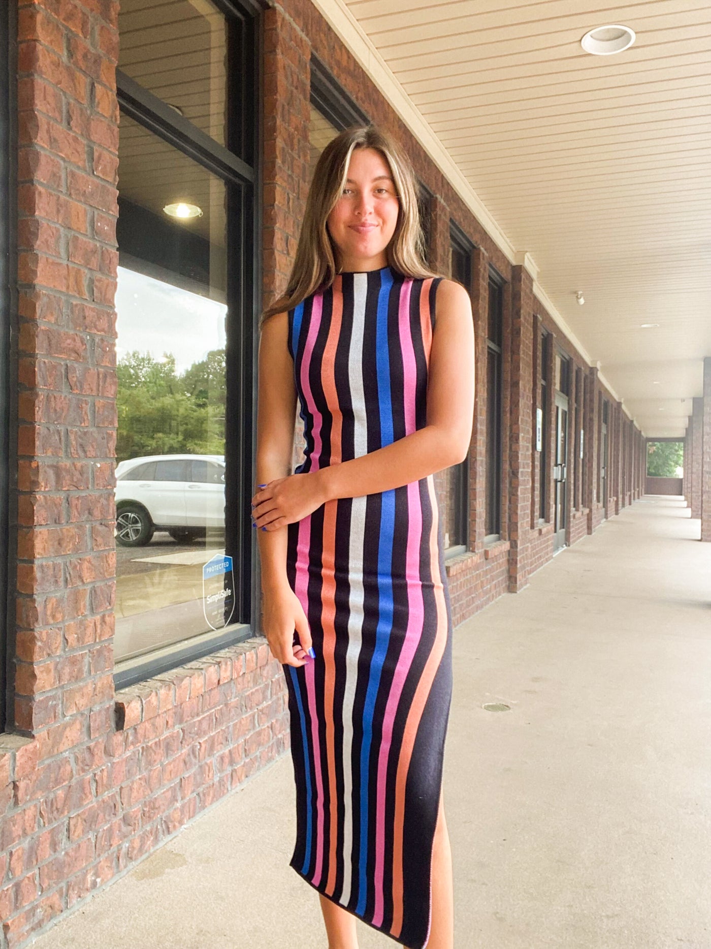 Multi Stripe Bodycon Midi Dress-170 - DRESSES / ROMPERS / SETS-LE LIS-[option4]-[option5]-[option6]-Leather & Lace Boutique Shop