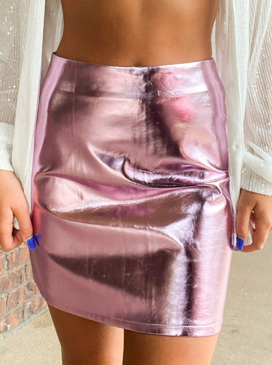 Barbie Metallic Faux Leather Skirt-160 - BOTTOMS - OTHER-LE LIS-[option4]-[option5]-[option6]-Leather & Lace Boutique Shop