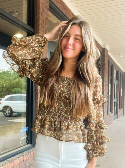 Waiting For You Floral Ruffle Blouse-110 - TOPS - LONG SLEEVE-&MERCI-[option4]-[option5]-[option6]-Leather & Lace Boutique Shop