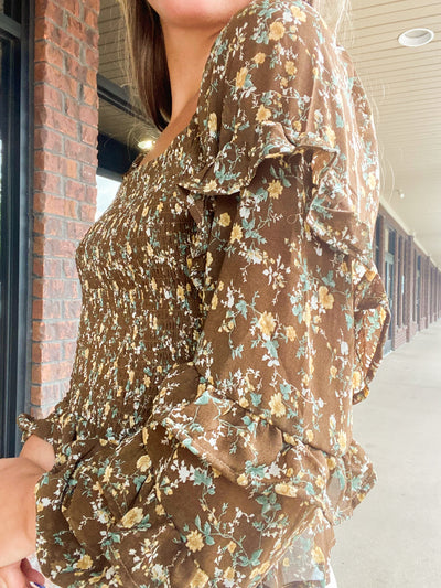Waiting For You Floral Ruffle Blouse-110 - TOPS - LONG SLEEVE-&MERCI-[option4]-[option5]-[option6]-Leather & Lace Boutique Shop