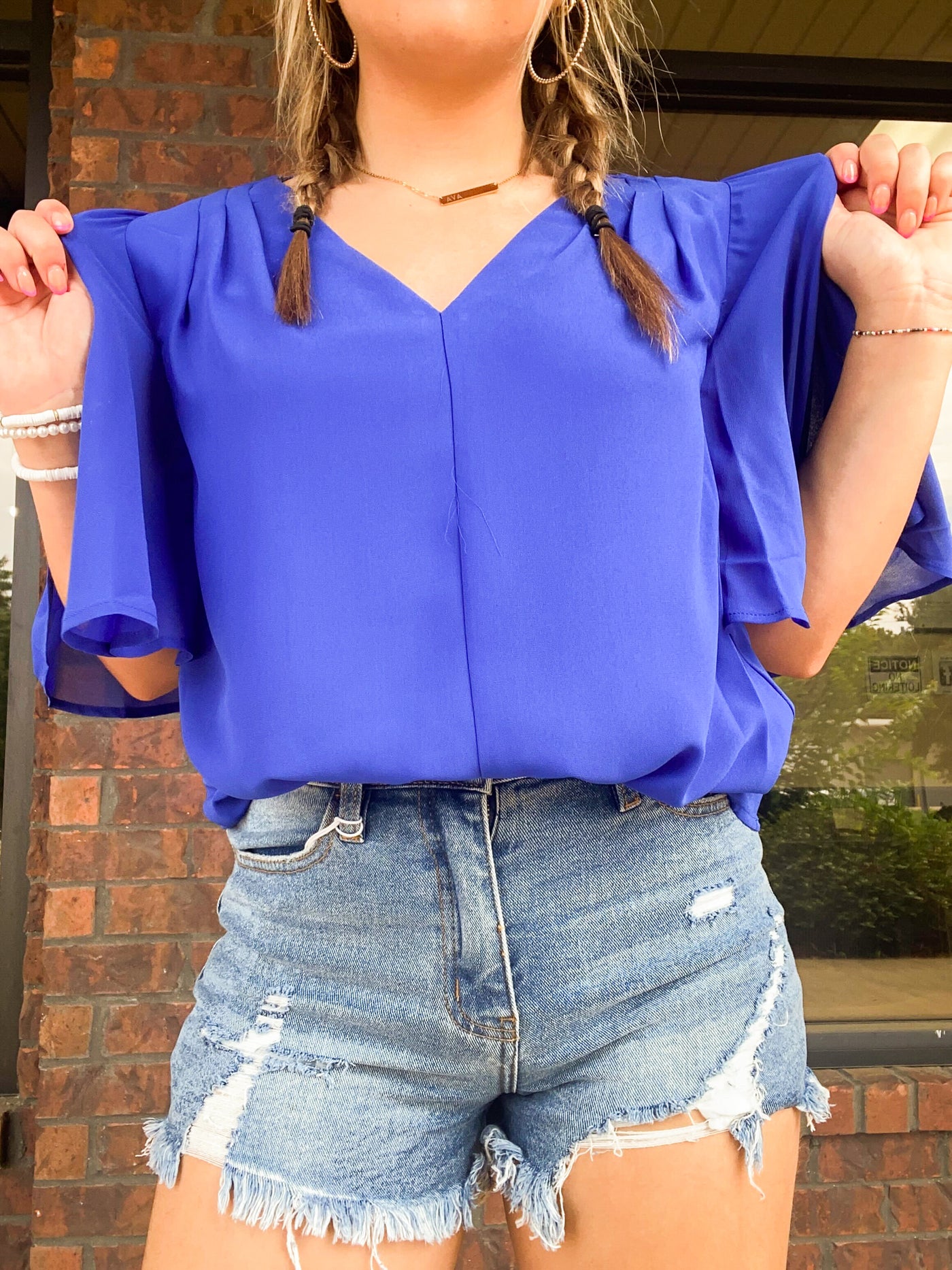 Linda Drape Sleeve Blouse-100 - TOPS - SHORT SLEEVE/SLEEVELESS-JODIFL-[option4]-[option5]-[option6]-Leather & Lace Boutique Shop