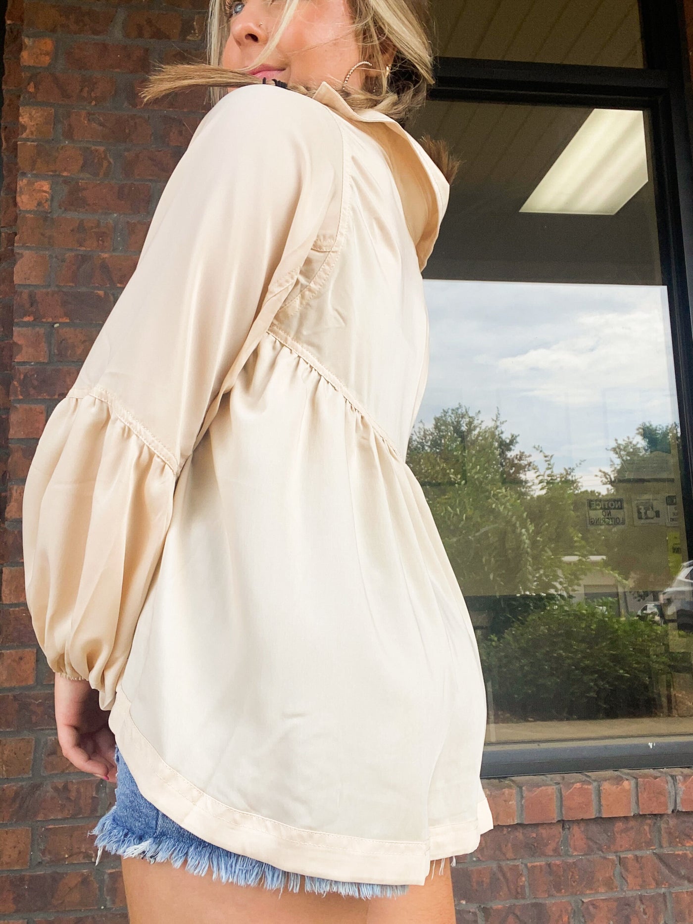 Satin Collared Babydoll Top-110 - TOPS - LONG SLEEVE-&MERCI-[option4]-[option5]-[option6]-Leather & Lace Boutique Shop