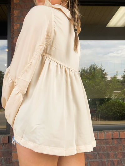 Satin Collared Babydoll Top-110 - TOPS - LONG SLEEVE-&MERCI-[option4]-[option5]-[option6]-Leather & Lace Boutique Shop