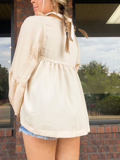 Satin Collared Babydoll Top-110 - TOPS - LONG SLEEVE-&MERCI-[option4]-[option5]-[option6]-Leather & Lace Boutique Shop