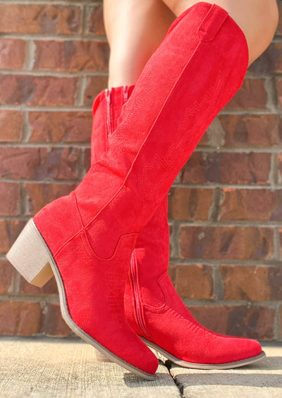 Little Red Suede Boots-180 - SHOES-OLEM-[option4]-[option5]-[option6]-Leather & Lace Boutique Shop