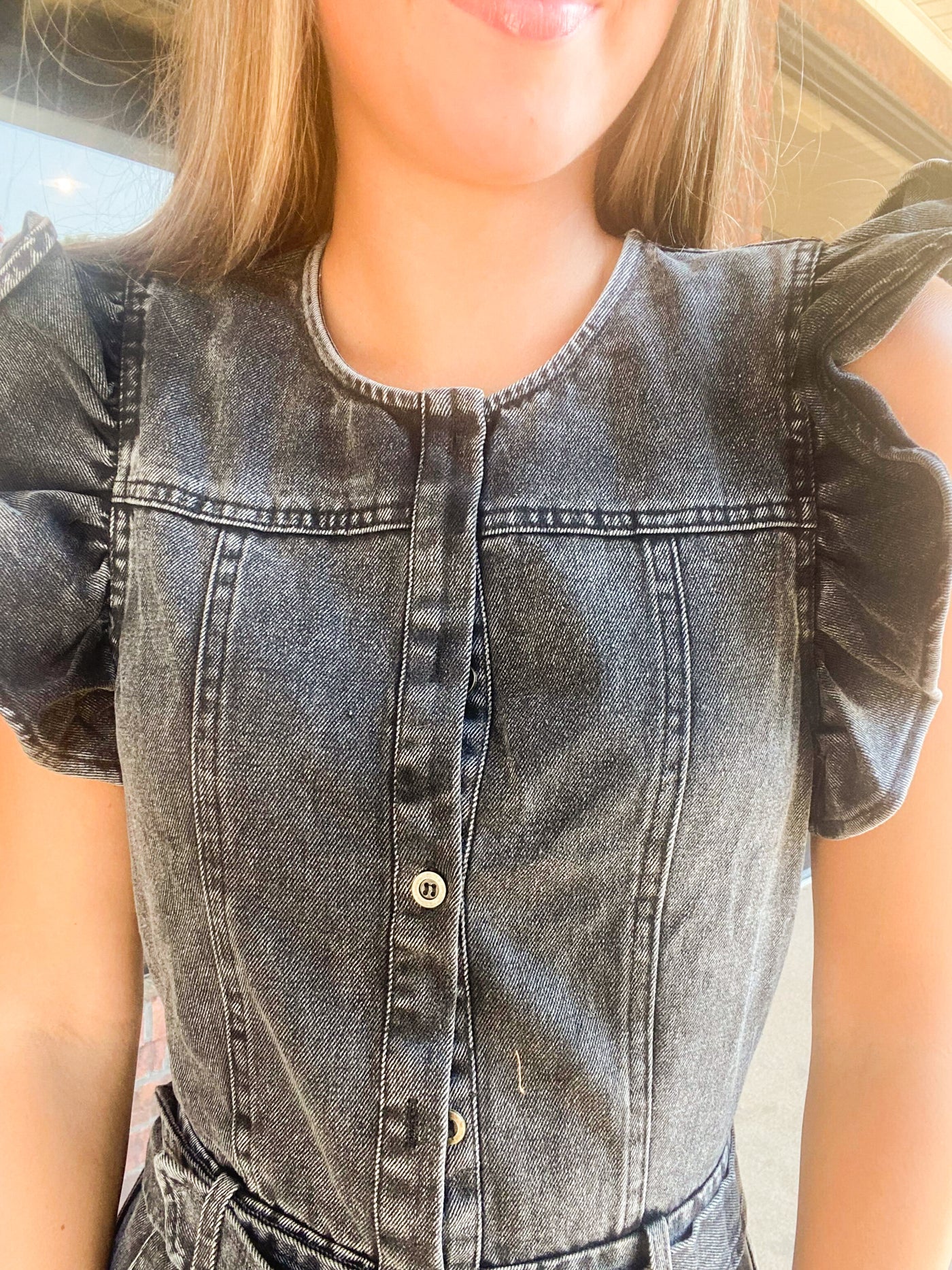 Twill Button Down Romper-170 - DRESSES / ROMPERS / SETS-LE LIS-[option4]-[option5]-[option6]-Leather & Lace Boutique Shop