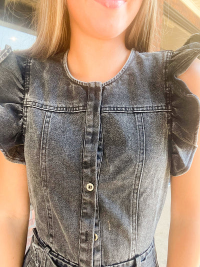Twill Button Down Romper-170 - DRESSES / ROMPERS / SETS-LE LIS-[option4]-[option5]-[option6]-Leather & Lace Boutique Shop