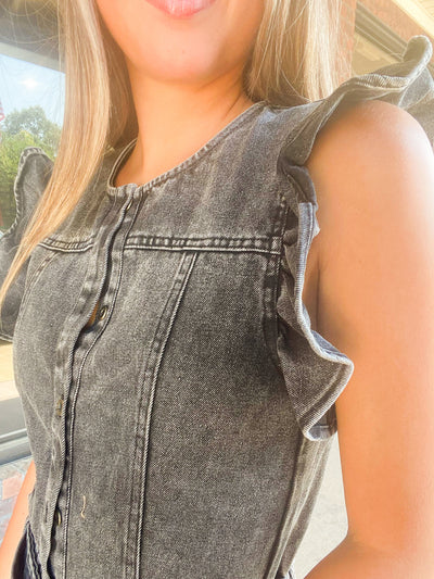 Twill Button Down Romper-170 - DRESSES / ROMPERS / SETS-LE LIS-[option4]-[option5]-[option6]-Leather & Lace Boutique Shop