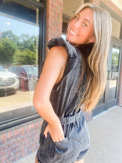Twill Button Down Romper-170 - DRESSES / ROMPERS / SETS-LE LIS-[option4]-[option5]-[option6]-Leather & Lace Boutique Shop