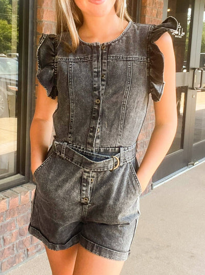 Twill Button Down Romper-170 - DRESSES / ROMPERS / SETS-LE LIS-[option4]-[option5]-[option6]-Leather & Lace Boutique Shop