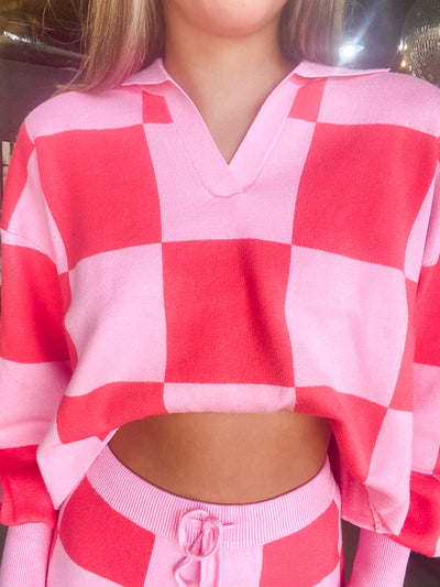 Just Checking In Cropped Pullover - Pink-170 - DRESSES / ROMPERS / SETS-LE LIS-[option4]-[option5]-[option6]-Leather & Lace Boutique Shop