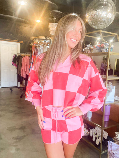 Just Checking In Cropped Pullover - Pink-170 - DRESSES / ROMPERS / SETS-LE LIS-[option4]-[option5]-[option6]-Leather & Lace Boutique Shop
