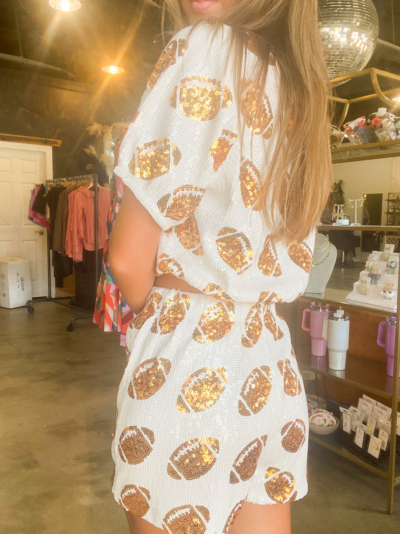 Cropped Football Sequin Top- White-170 - DRESSES / ROMPERS / SETS-WHY DRESS-[option4]-[option5]-[option6]-Leather & Lace Boutique Shop