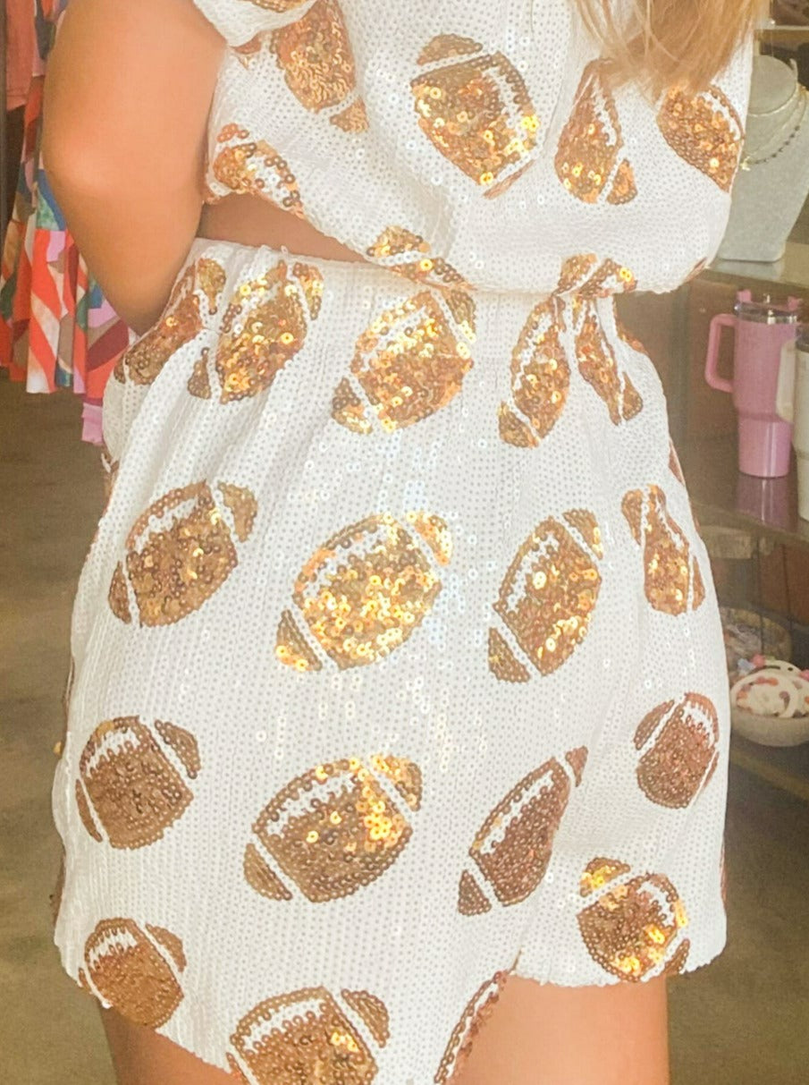 Football Sequin Shorts- White-170 - DRESSES / ROMPERS / SETS-WHY DRESS-[option4]-[option5]-[option6]-Leather & Lace Boutique Shop