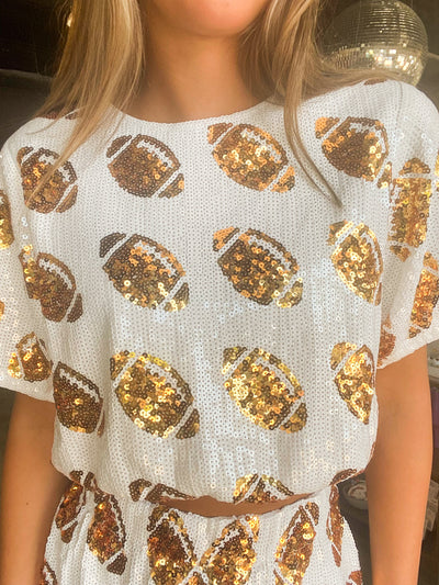 Cropped Football Sequin Top- White-170 - DRESSES / ROMPERS / SETS-WHY DRESS-[option4]-[option5]-[option6]-Leather & Lace Boutique Shop
