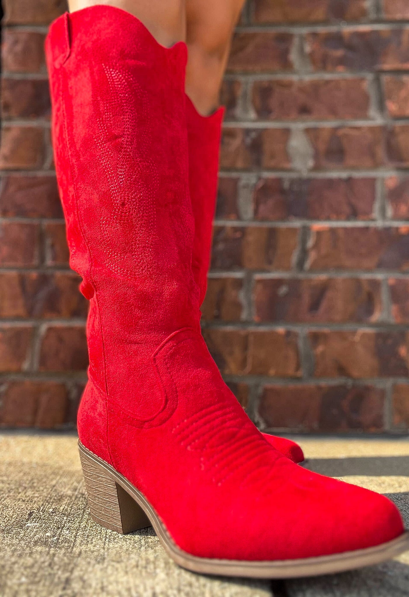 Little Red Suede Boots-180 - SHOES-OLEM-[option4]-[option5]-[option6]-Leather & Lace Boutique Shop