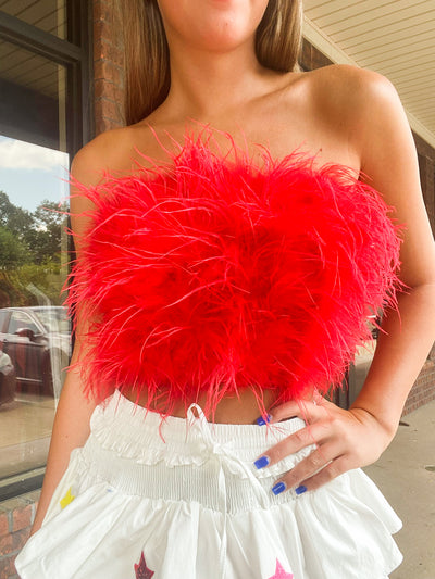 BuddyLove Fancy In Fur Bandeau Top- Red-100 - TOPS - SHORT SLEEVE/SLEEVELESS-BUDDYLOVE-[option4]-[option5]-[option6]-Leather & Lace Boutique Shop