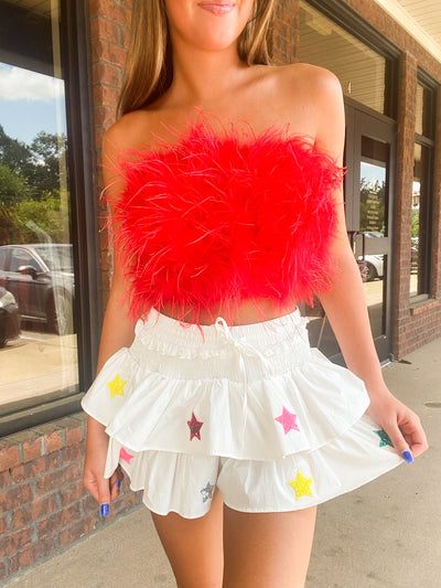 BuddyLove Fancy In Fur Bandeau Top- Red-100 - TOPS - SHORT SLEEVE/SLEEVELESS-BUDDYLOVE-[option4]-[option5]-[option6]-Leather & Lace Boutique Shop