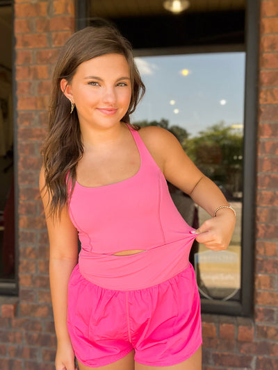 Serena Athletic Romper- Bubblegum Pink-170 - DRESSES / ROMPERS / SETS-TCEC-[option4]-[option5]-[option6]-Leather & Lace Boutique Shop