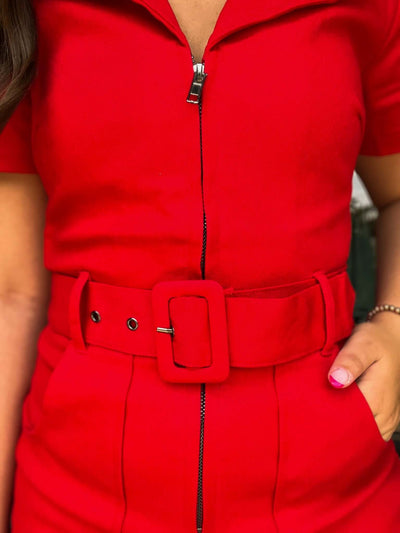 Actin Up Denim Romper- Red-170 - DRESSES / ROMPERS / SETS-DAY + MOON-[option4]-[option5]-[option6]-Leather & Lace Boutique Shop
