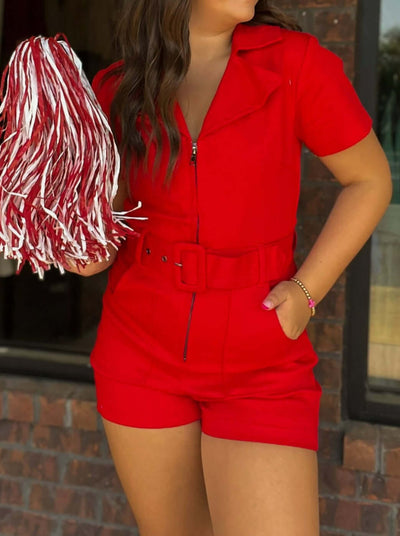 Actin Up Denim Romper- Red-170 - DRESSES / ROMPERS / SETS-DAY + MOON-[option4]-[option5]-[option6]-Leather & Lace Boutique Shop