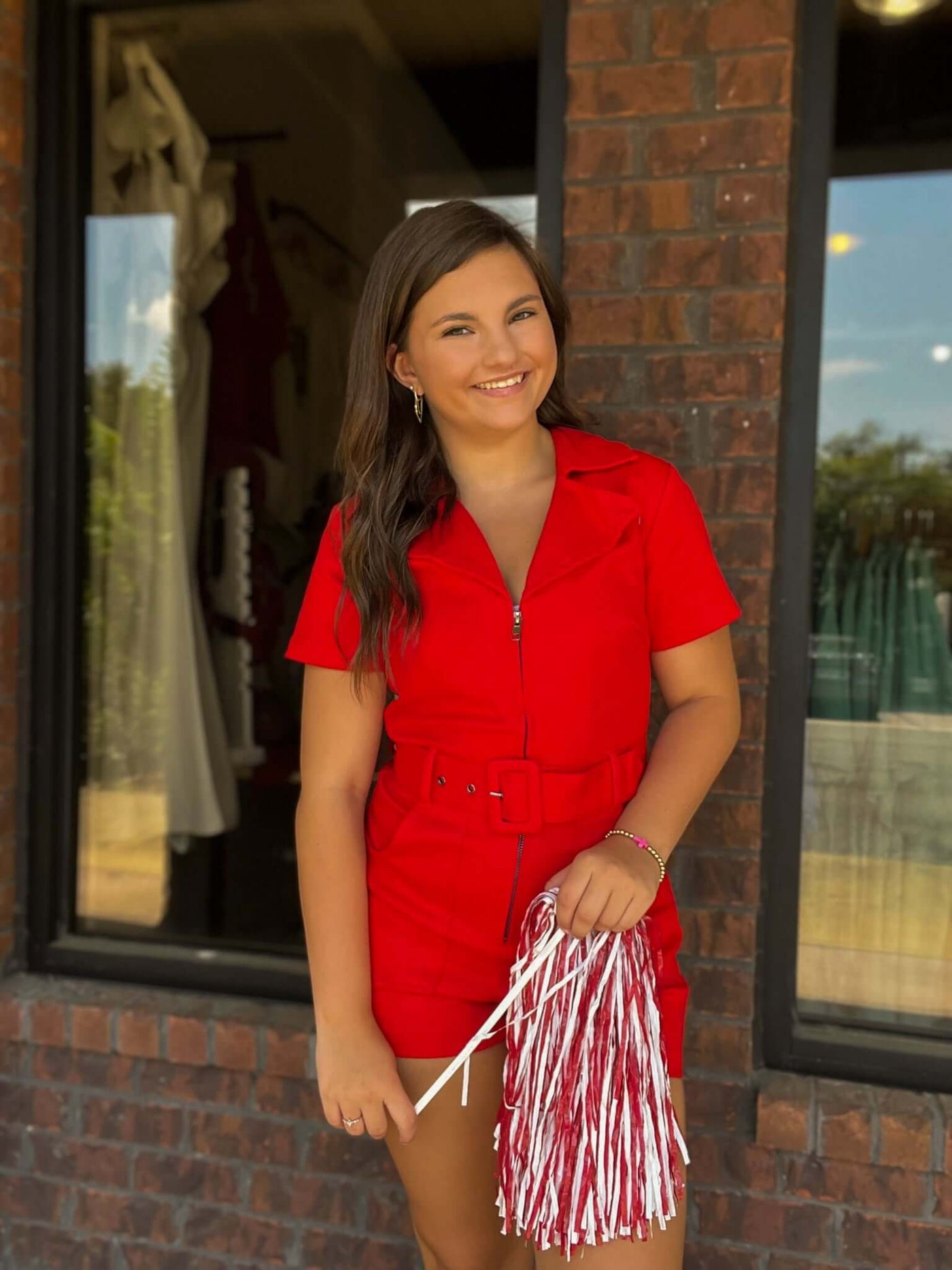 Actin Up Denim Romper- Red-170 - DRESSES / ROMPERS / SETS-DAY + MOON-[option4]-[option5]-[option6]-Leather & Lace Boutique Shop