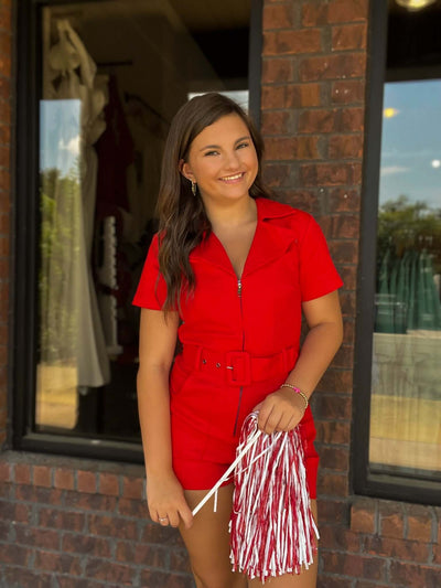 Actin Up Denim Romper- Red-170 - DRESSES / ROMPERS / SETS-DAY + MOON-[option4]-[option5]-[option6]-Leather & Lace Boutique Shop