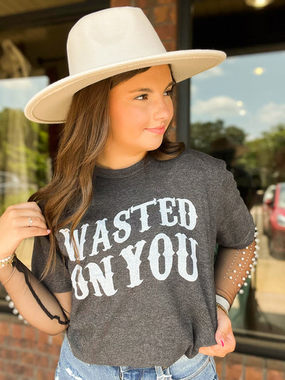 Wasted On You Graphic Tee-120 - TOPS - GRAPHIC TEES-LEATHER & LACE-[option4]-[option5]-[option6]-Leather & Lace Boutique Shop