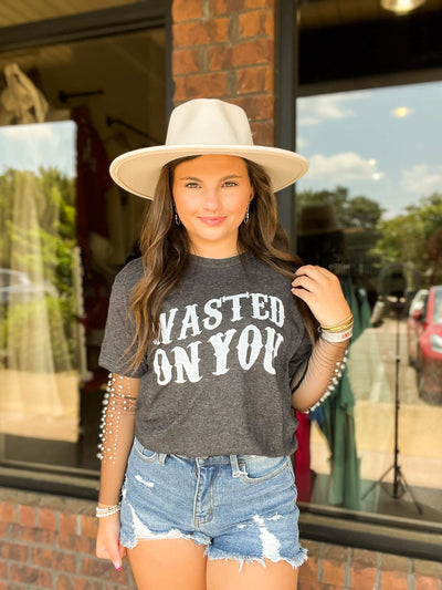 Wasted On You Graphic Tee-120 - TOPS - GRAPHIC TEES-LEATHER & LACE-[option4]-[option5]-[option6]-Leather & Lace Boutique Shop